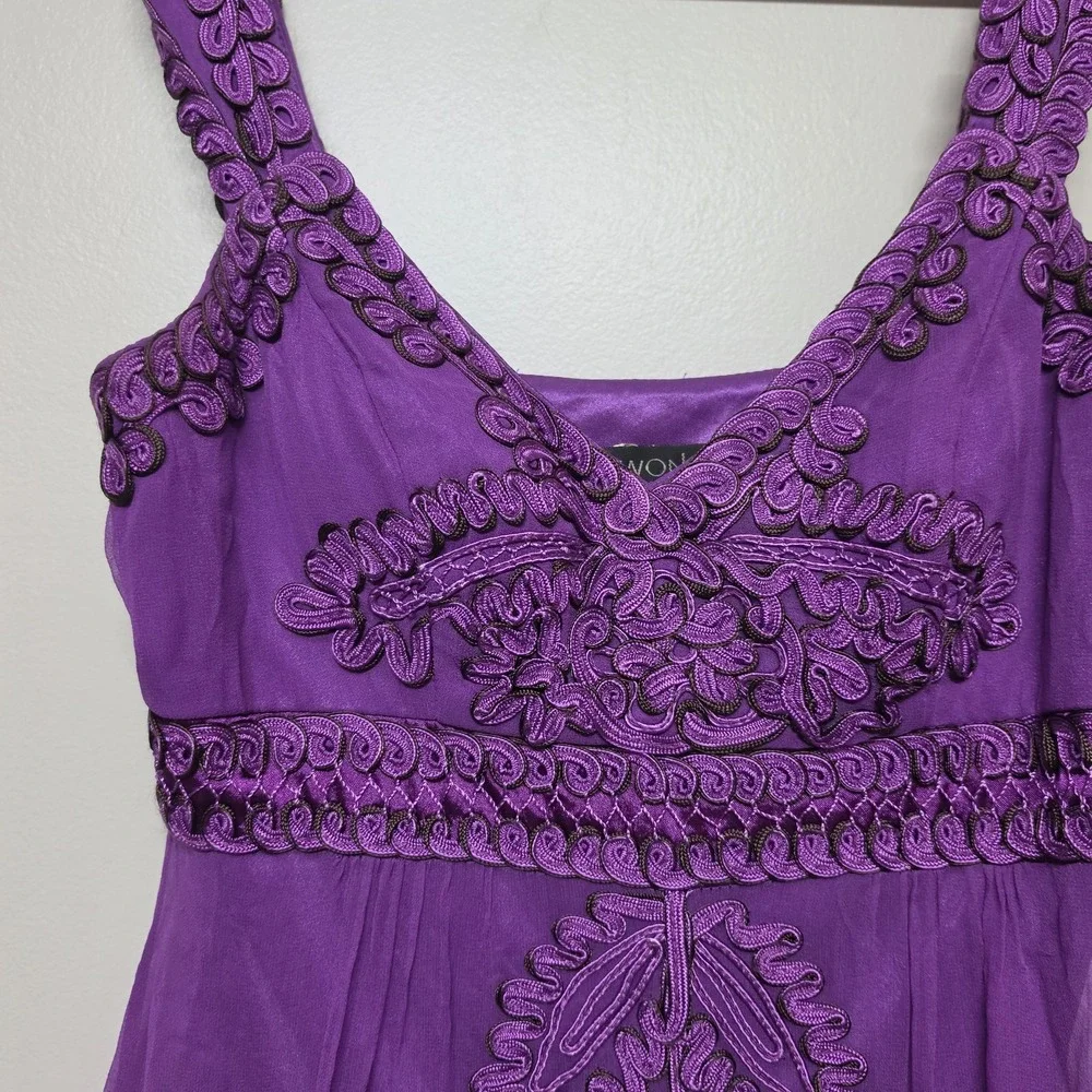 Sue Wong Silk‎ Embroidered Dress Purple Short Sleeveless Sz 4 Cocktail Wedding